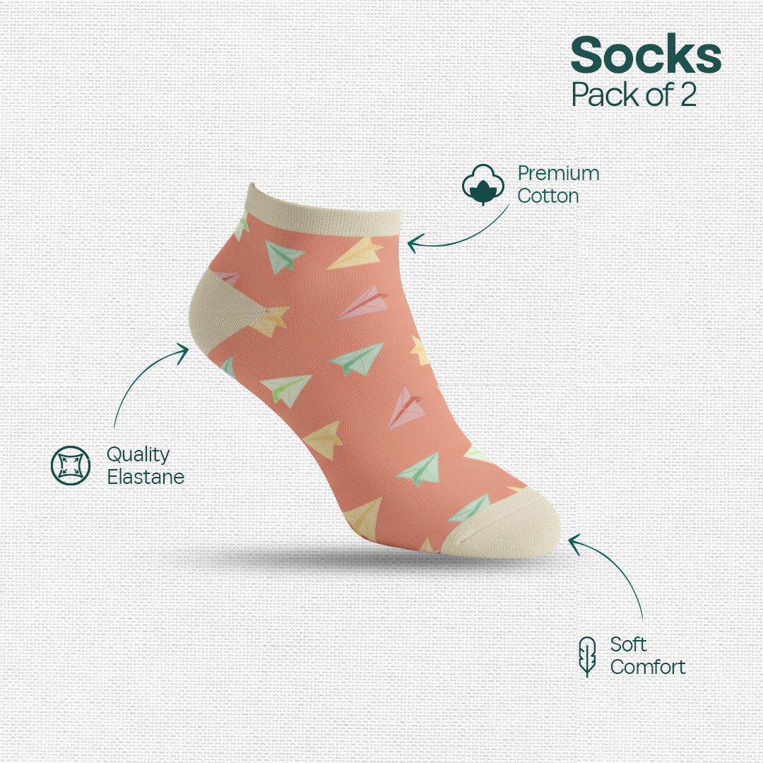 Paperboat & Plane! Unisex Socks, Premium Cotton, Full Ankle Length, Pack of 2