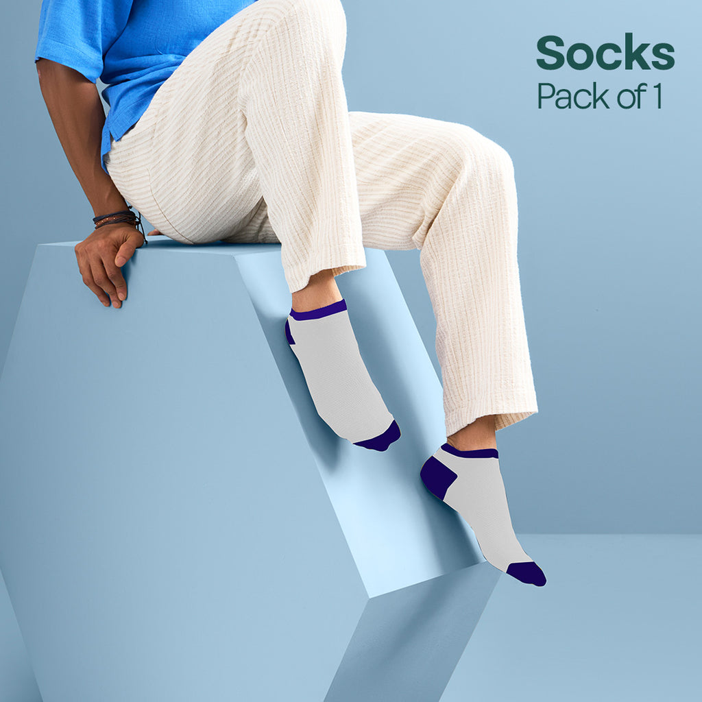 White Mix Match! Unisex Socks, Premium Combed Cotton, Ankle Length, Pack of 1