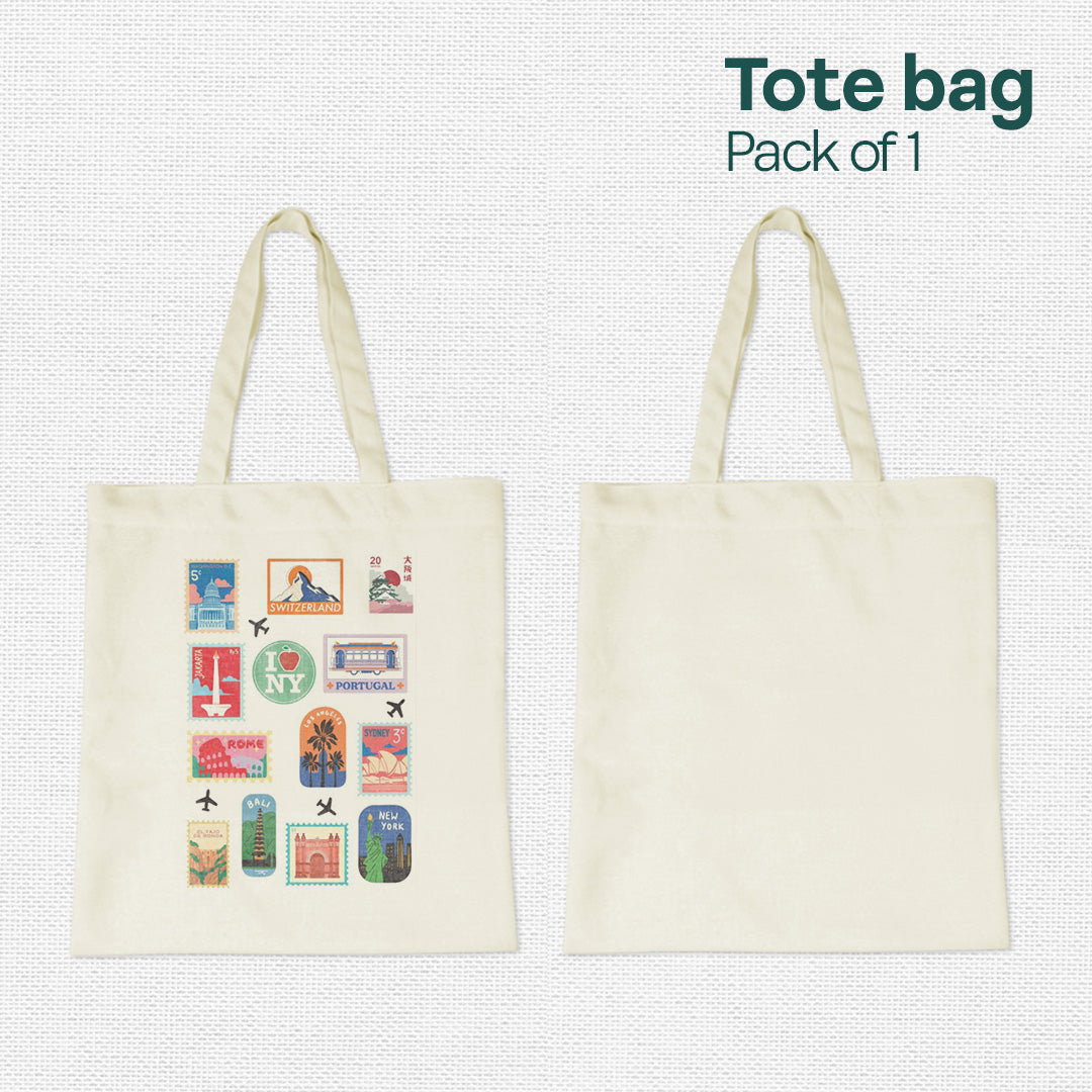 World Stamps! Canvas Tote Bag, 100% Recycled Fabric, Pack of 1