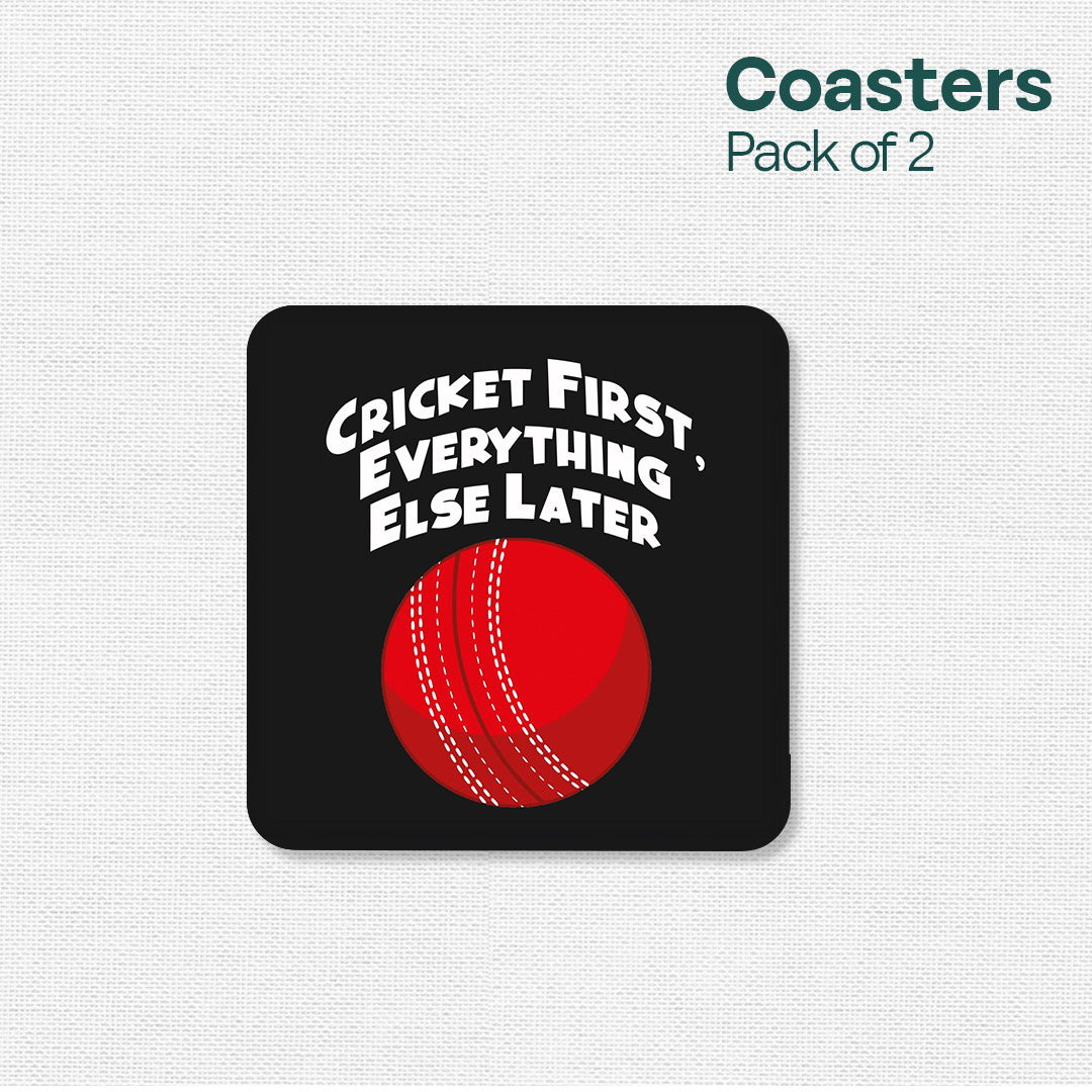 Cricket First! Wooden Tea Coaster, Pack of 2