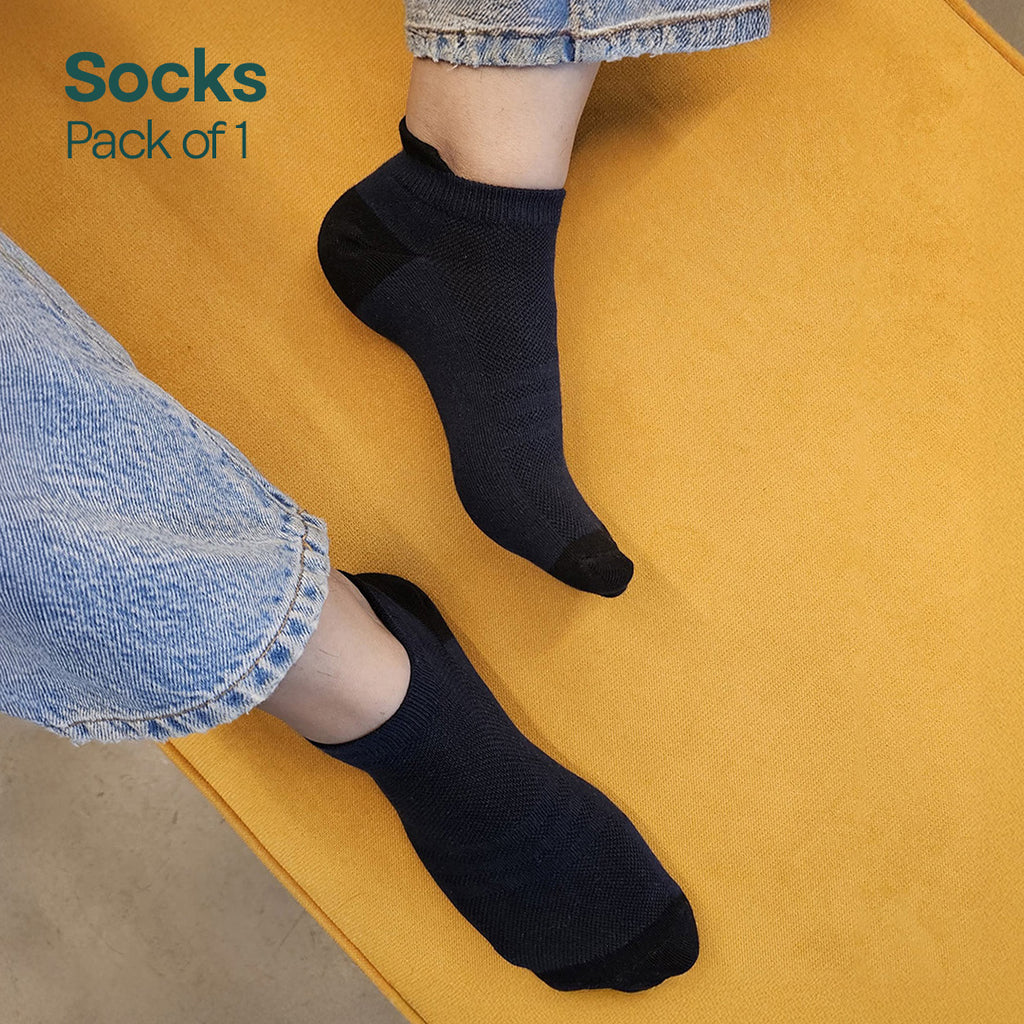 Everyday Navy! Unisex Socks with Puller, Premium Combed Cotton, Ankle Length, Pack of 1