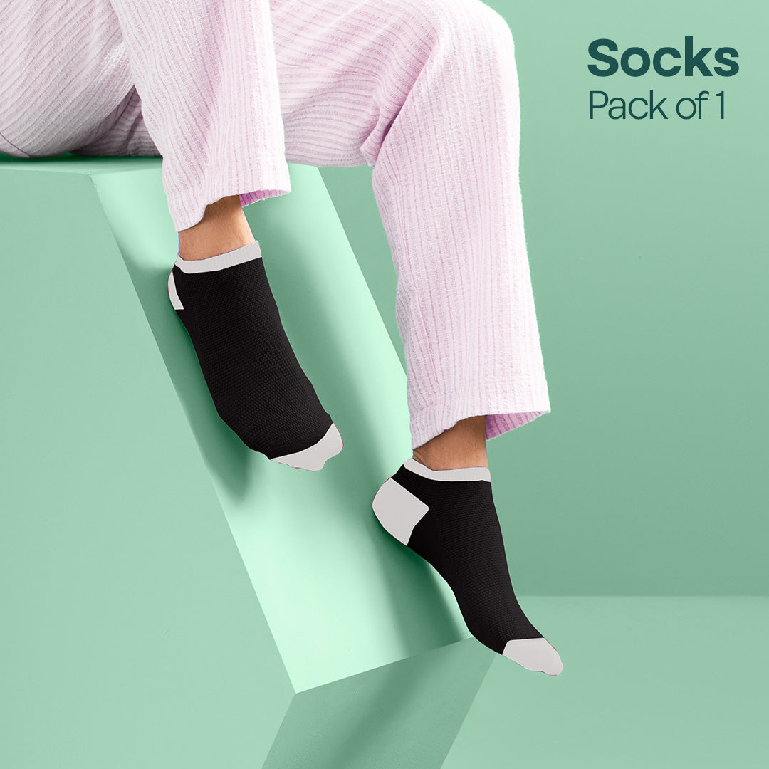 Black Mix Match! Unisex Socks, Premium Combed Cotton, Ankle Length, Pack of 1