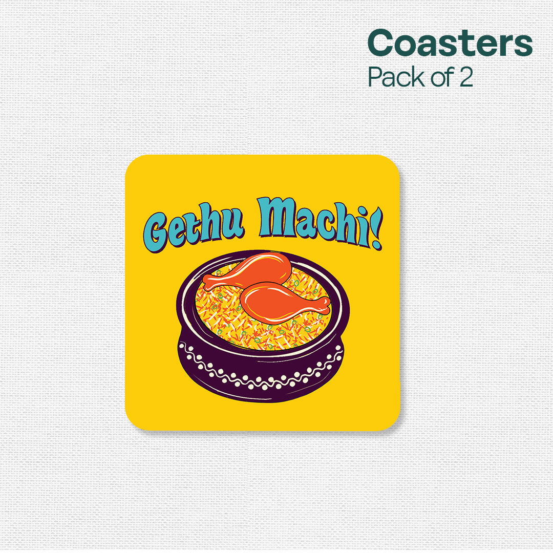 Chennai Theme Premium Wooden Tea Coaster, Pack of 2, Series 3