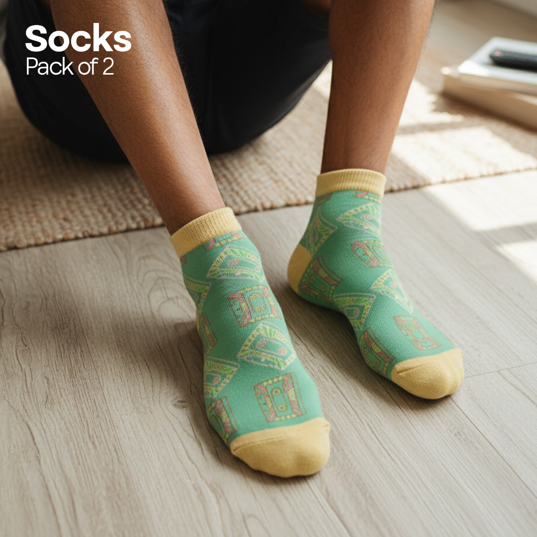 Cassette & Paperboat! Unisex Socks, Premium Cotton, Full Ankle Length, Pack of 2
