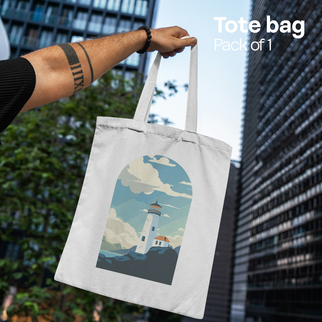 Vintage Lighthouse! Canvas Tote Bag, 100% Recycled Fabric, Pack of 1