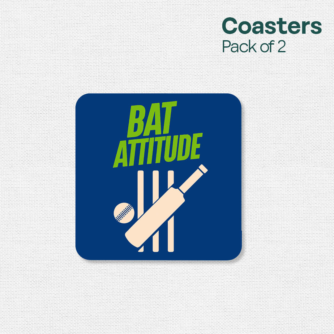 Bat Attitude! Wooden Tea Coaster, Pack of 2