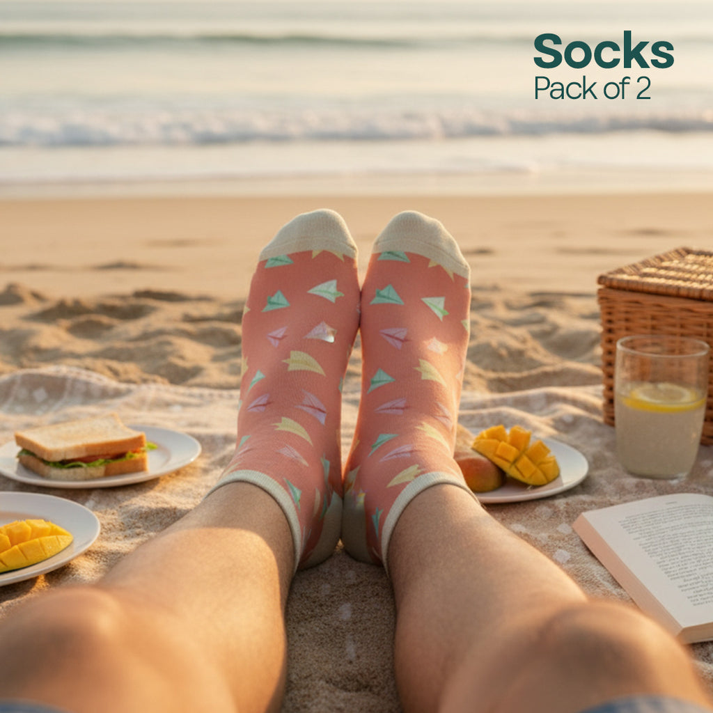 Paperboat & Plane! Unisex Socks, Premium Cotton, Full Ankle Length, Pack of 2