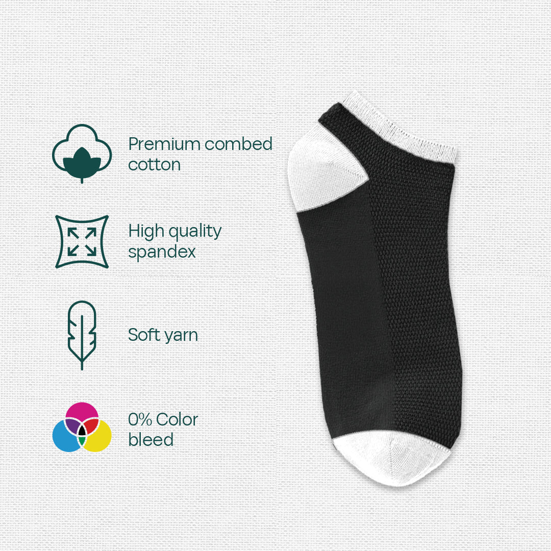Black Mix Match! Unisex Socks, Premium Combed Cotton, Ankle Length, Pack of 1