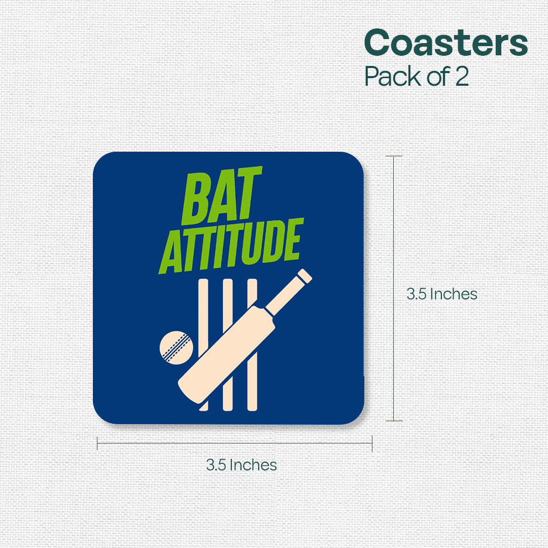 Cricket Attitude! Wooden Tea Coaster, Pack of 2