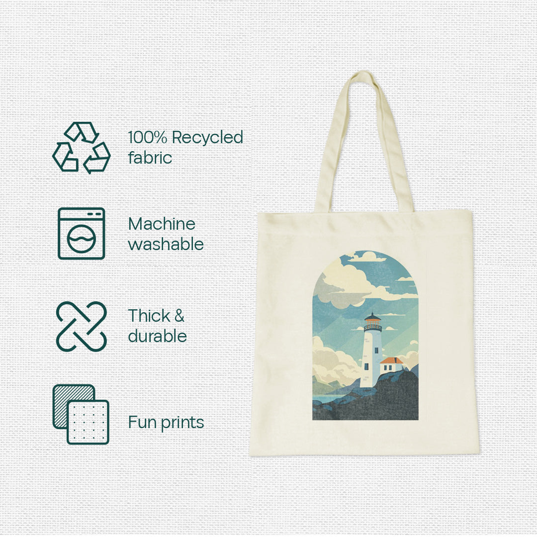 Vintage Lighthouse! Canvas Tote Bag, 100% Recycled Fabric, Pack of 1