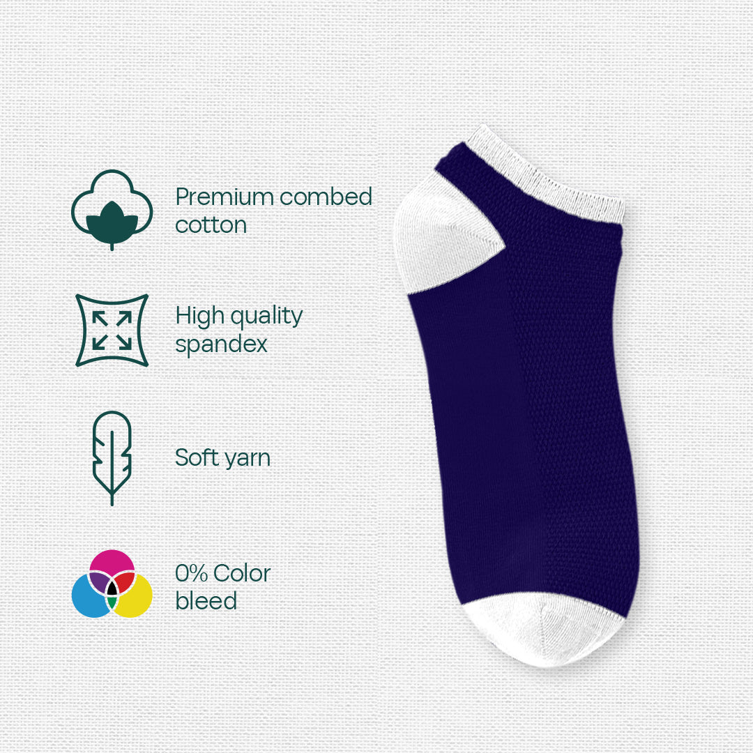 Navy Mix Match! Unisex Socks, Premium Combed Cotton, Ankle Length, Pack of 1