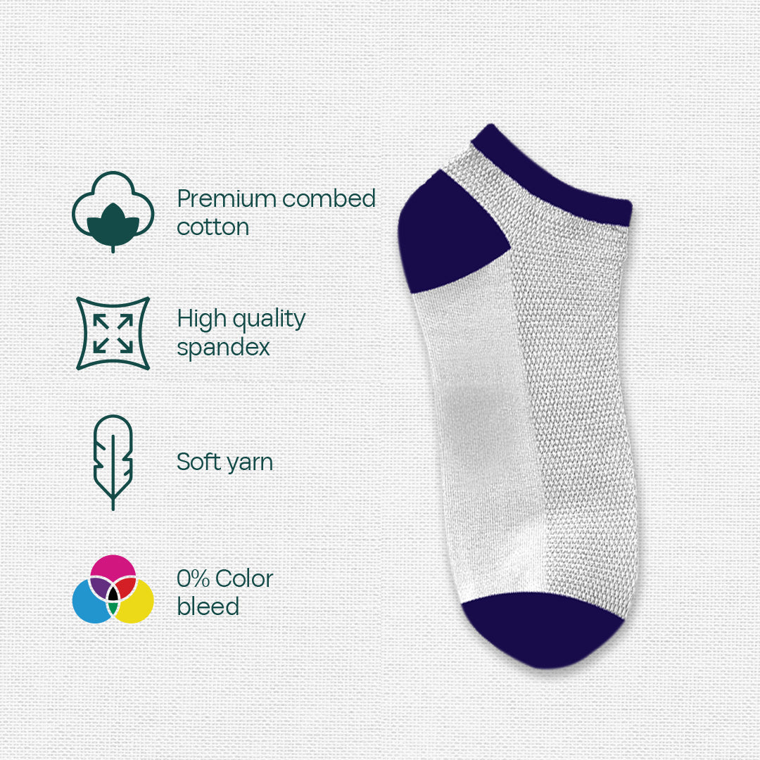 White Mix Match! Unisex Socks, Premium Combed Cotton, Ankle Length, Pack of 1