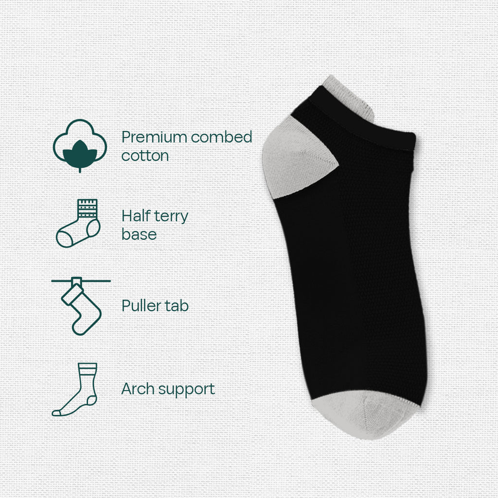 Everyday Black! Unisex Socks with Puller, Premium Combed Cotton, Ankle Length, Pack of 1