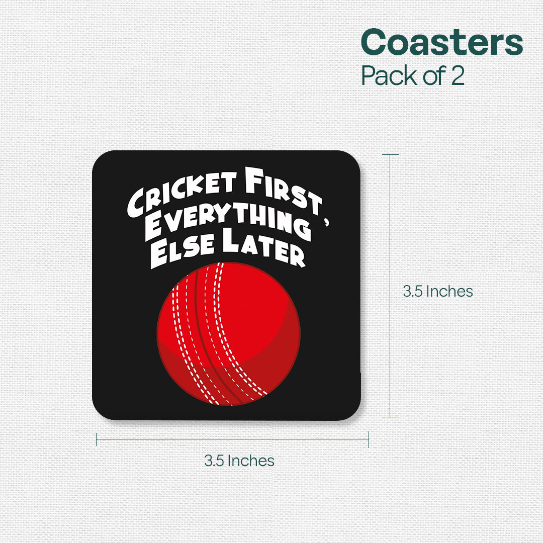 Cricket First! Wooden Tea Coaster, Pack of 2