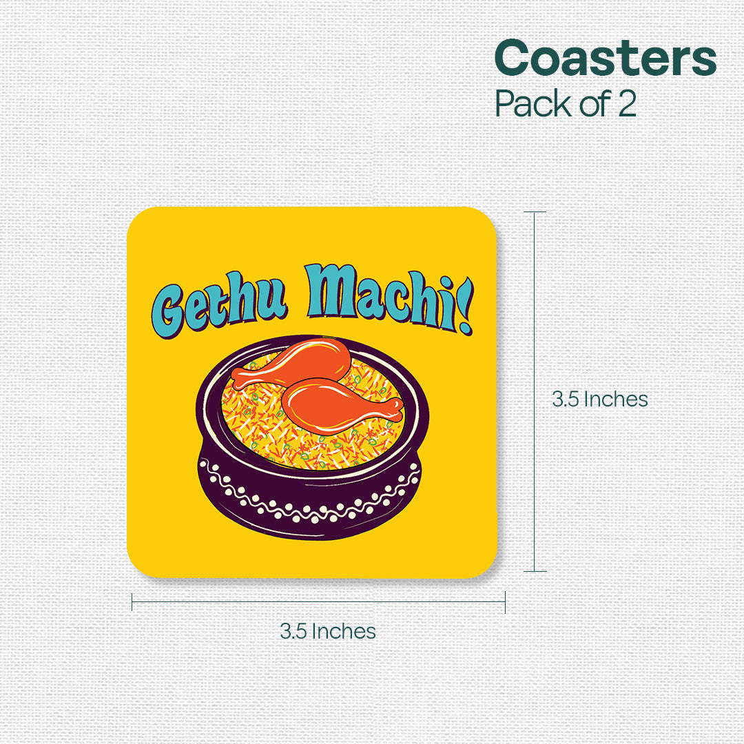 Chennai Theme Premium Wooden Tea Coaster, Pack of 2, Series 4