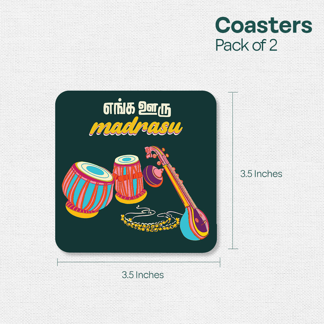 Chennai Theme Premium Wooden Tea Coaster, Pack of 2, Series 5
