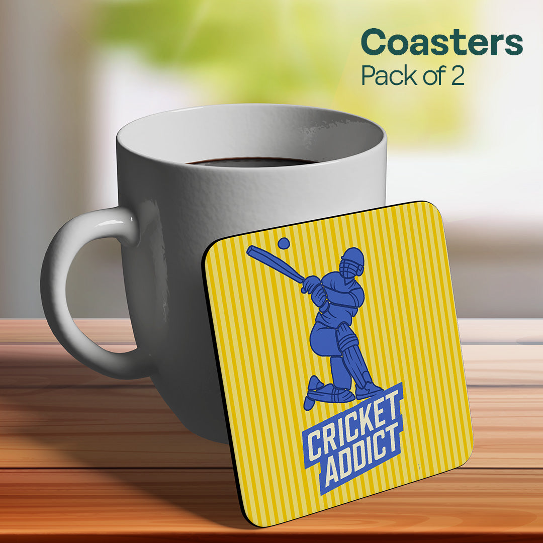 Cricket First! Wooden Tea Coaster, Pack of 2