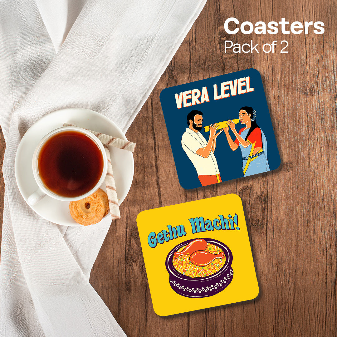 Chennai Theme Premium Wooden Tea Coaster, Pack of 2, Series 3