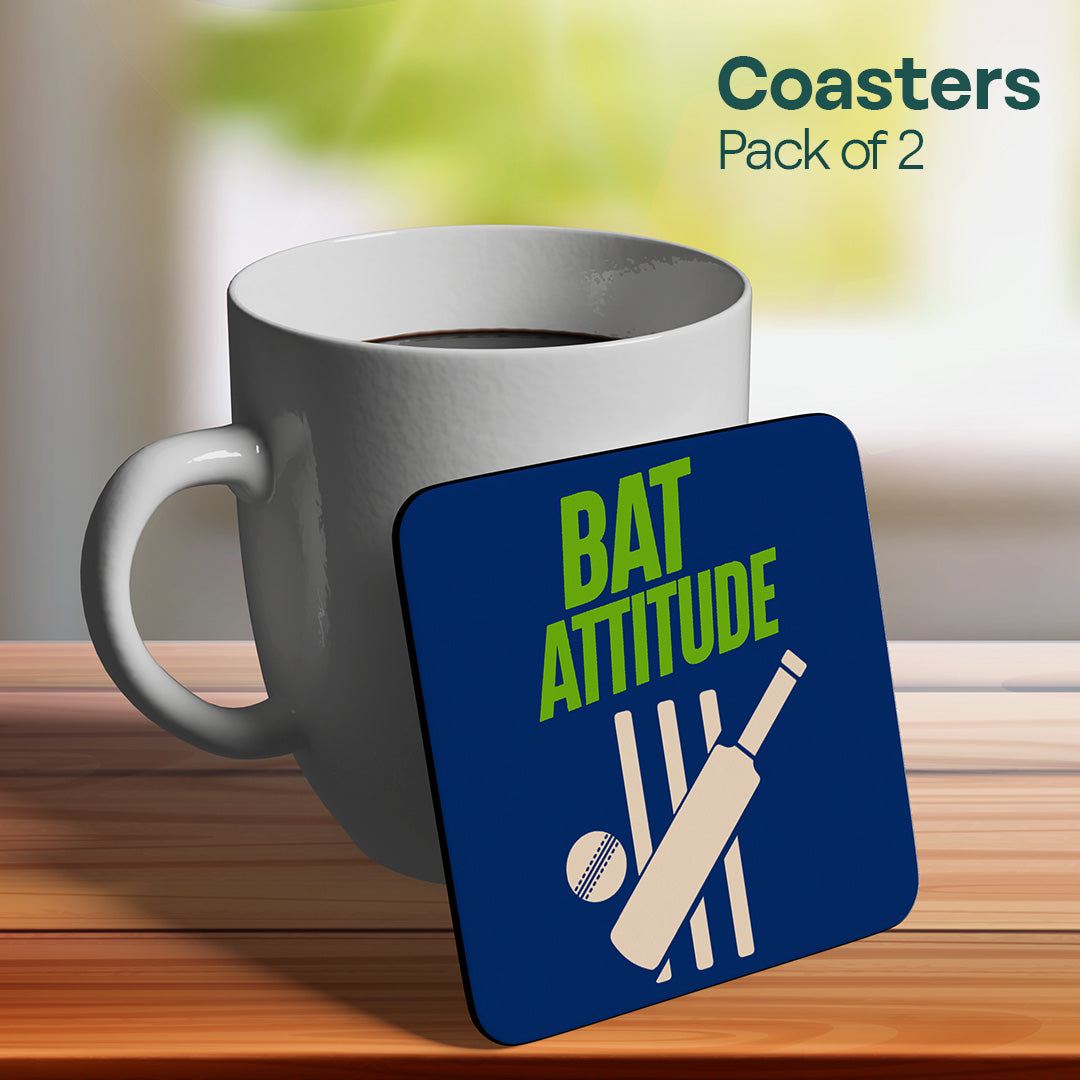 Bat Attitude! Wooden Tea Coaster, Pack of 2
