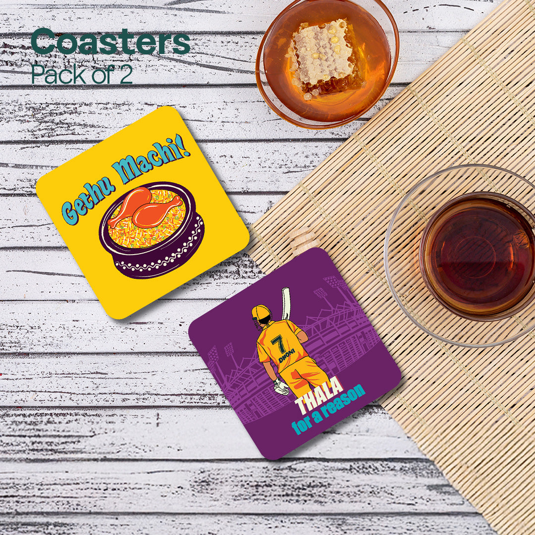 Chennai Theme Premium Wooden Tea Coaster, Pack of 2, Series 4
