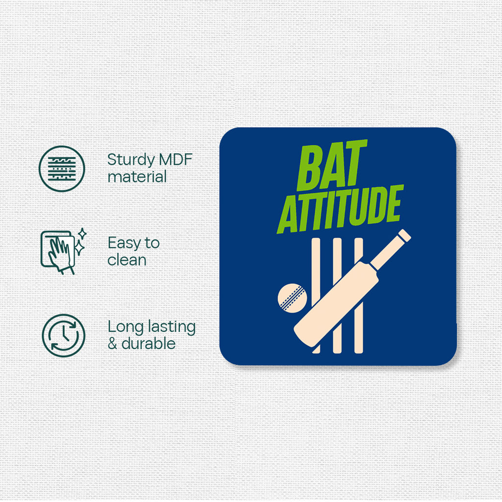 Cricket Attitude! Wooden Tea Coaster, Pack of 2