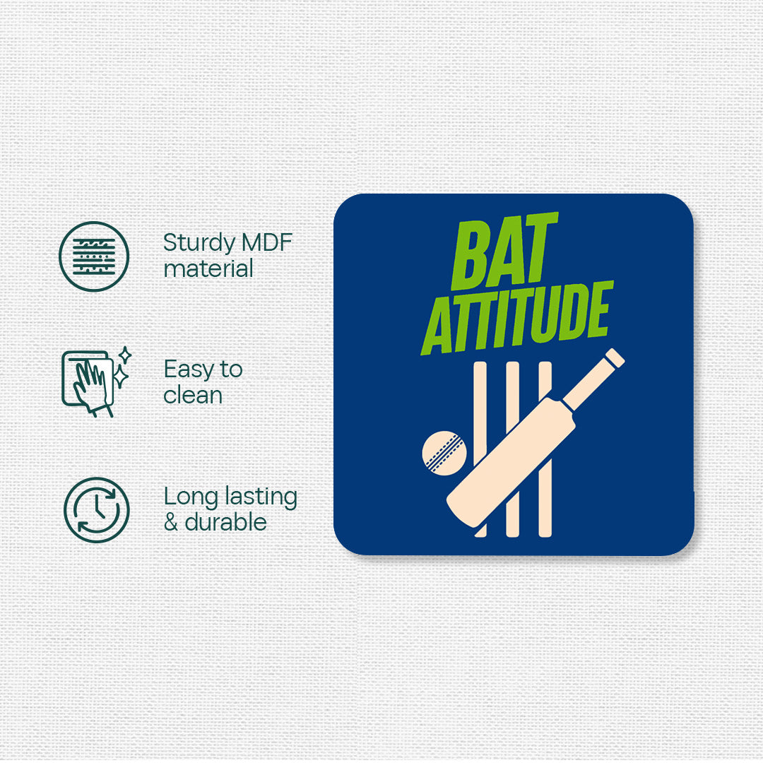 Cricket Attitude! Wooden Tea Coaster, Pack of 2