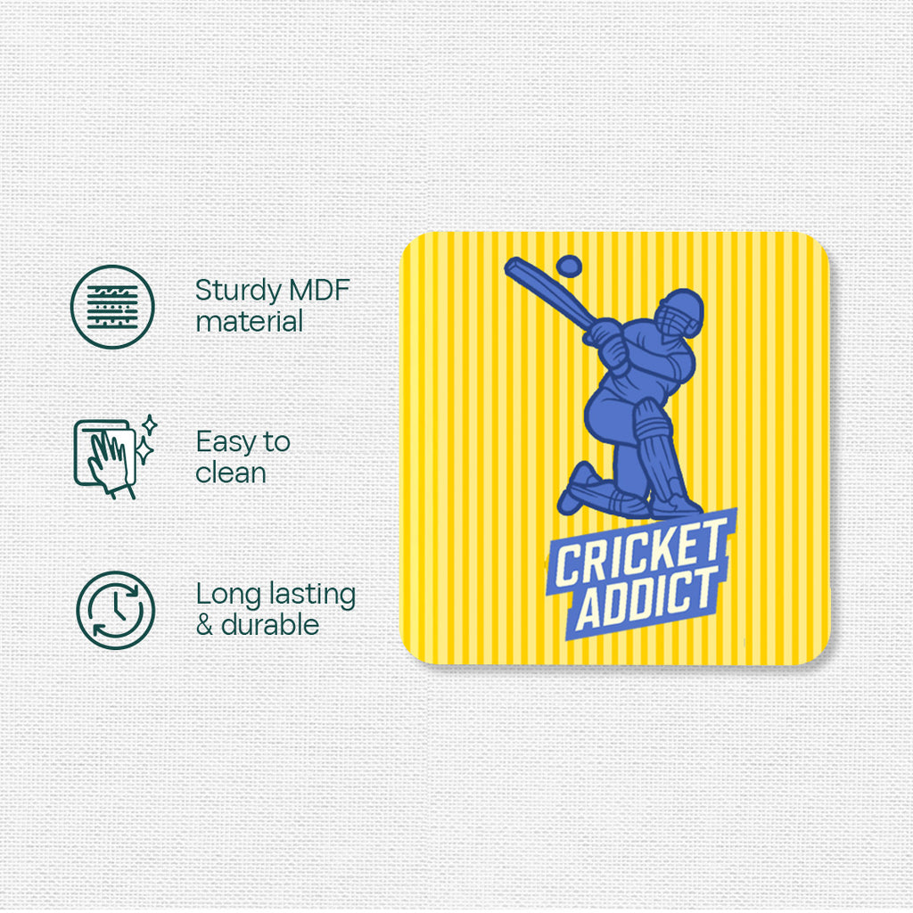 Cricket First! Wooden Tea Coaster, Pack of 2